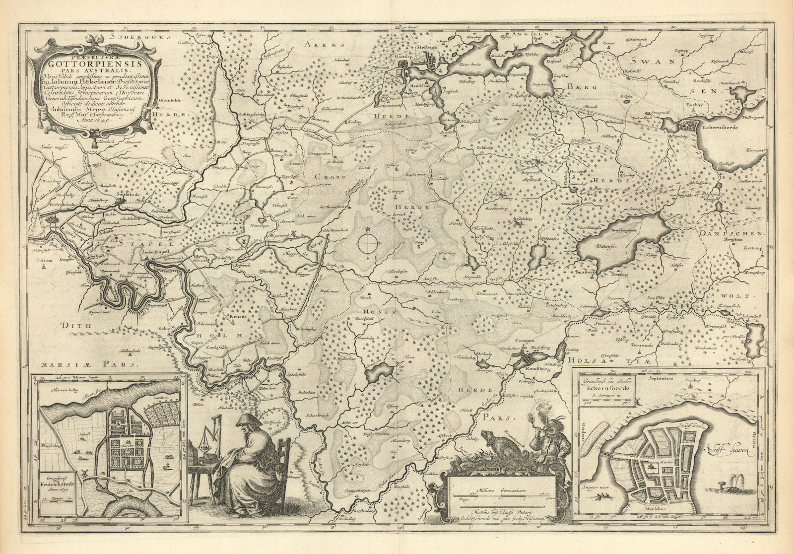 PRAEFECTURÆ GOTTORPIENSIS AUSTRALIS.Eckernforde Friedrichstadt.BLAEU c1667 map